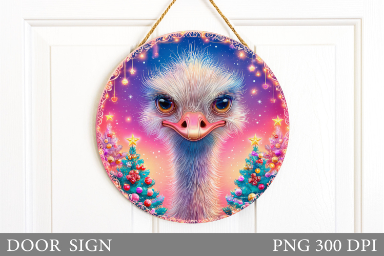 Christmas Ostrich Door Sign. Christmas Door Sign Sublimation