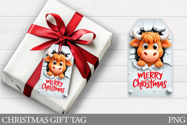 Highland Gift Tag Design. Christmas Cow Gift Tag Printable