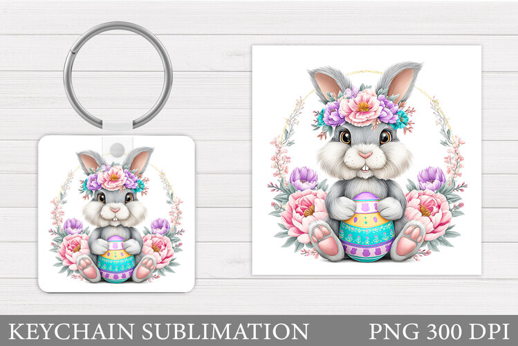 Easter Bunny Keychain Sublimation. Easter Keychain Design example image 1