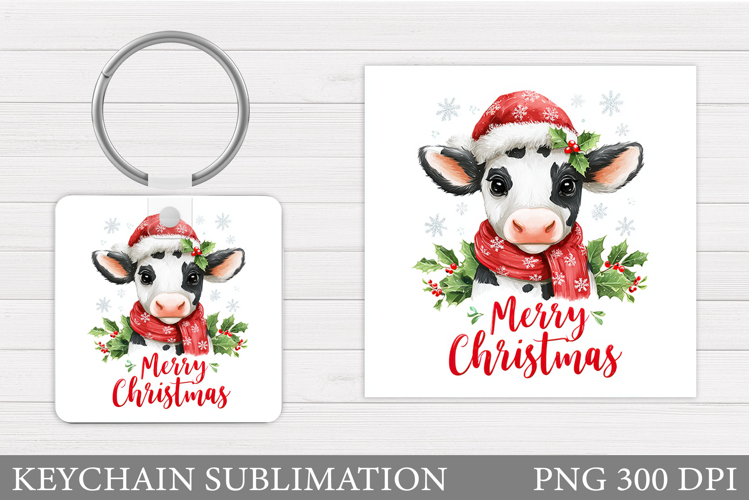 Christmas Cow Keychain. Christmas Keychain Design