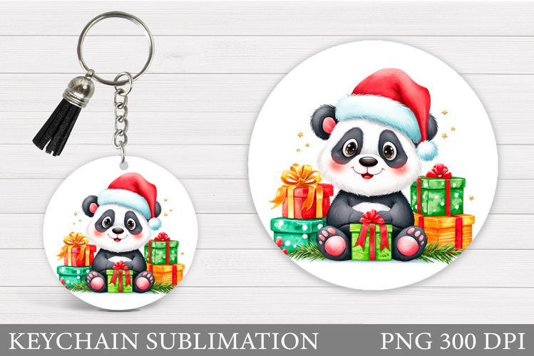 Christmas Panda Keychain. Winter Panda Keychain Sublimation