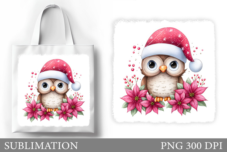 Christmas Owl Tote Bag. Christmas Tote Bag Sublimation