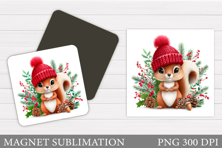 Cute Squirrel Magnet. Christmas Magnet Sublimation
