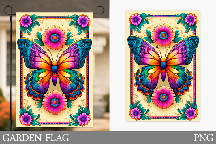 Butterfly Garden Flag Design. Flowers Garden Flag