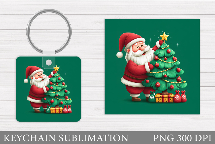 Cute Santa Claus Keychain. Christmas Keychain Sublimation