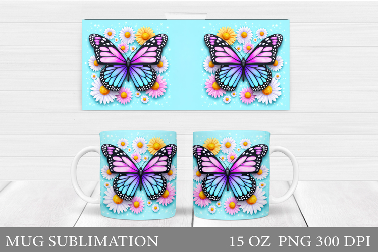Butterfly Mug Sublimation. Butterfly Flowers Mug Design