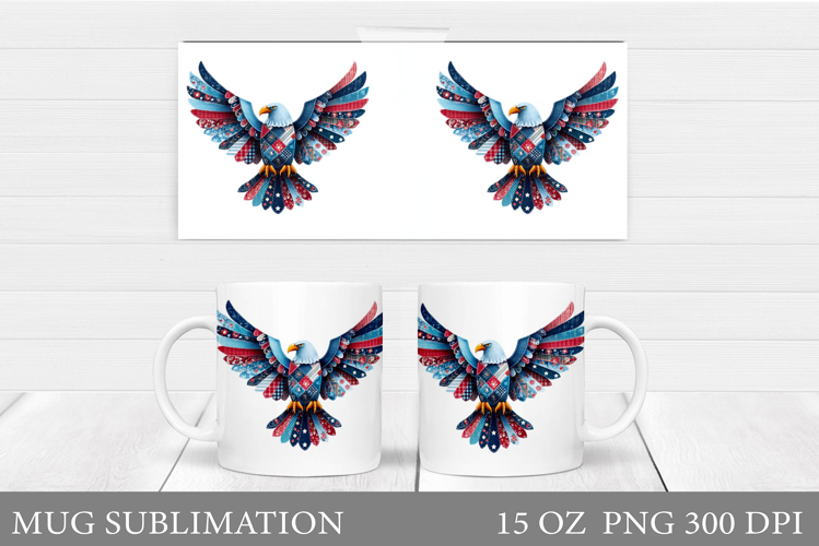 Patchwork Eagle Mug Design. Patriotic Mug Sublimation