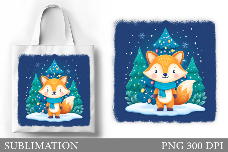Christmas Fox Tote Bag. Christmas Tote Bag Sublimation