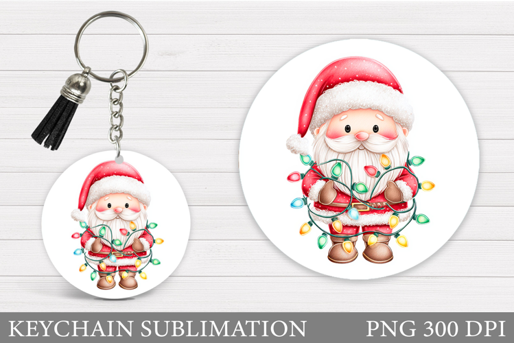 Cute Santa Claus Keychain. Christmas Keychain Sublimation