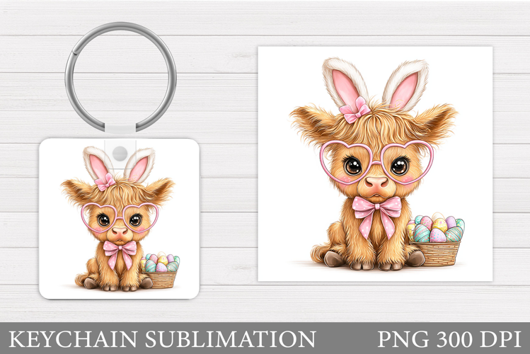 Easter Cow Keychain Sublimation. Easter Keychain Design