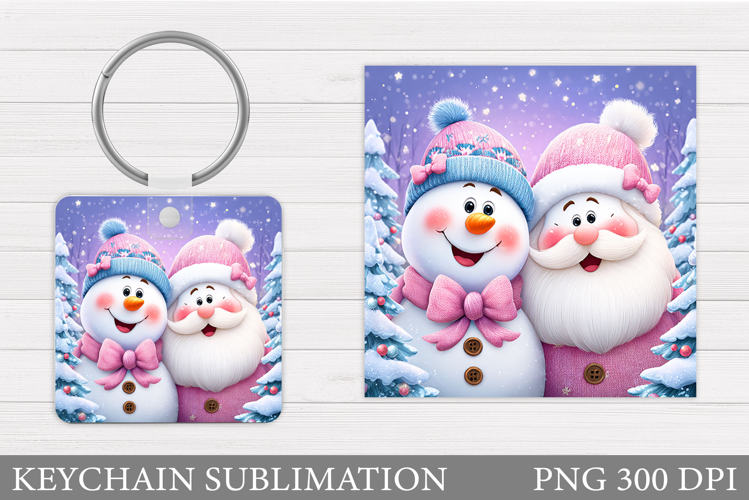 Santa Claus Keychain Design. Snowman Keychain Sublimation