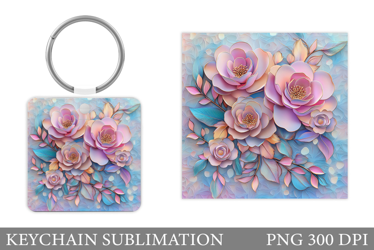 Flowers Keychain Sublimation. Floral Keychain Design