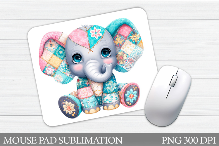 Patchwork Elephant Mouse Pad. Cute Elephant Mouse Pad