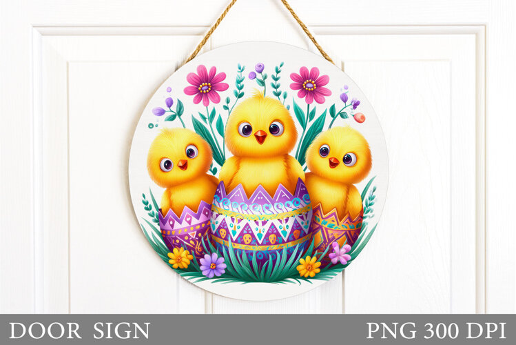 Easter Chick Door Sign Design. Easter Door Sign Sublimation example image 1