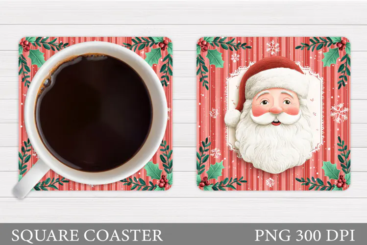 Cute Santa Coaster Sublimation. Santa Claus Coaster Design