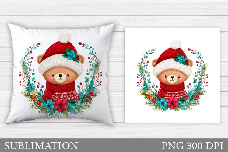 Christmas Bear Pillow Design. Christmas Pillow Sublimation example image 1