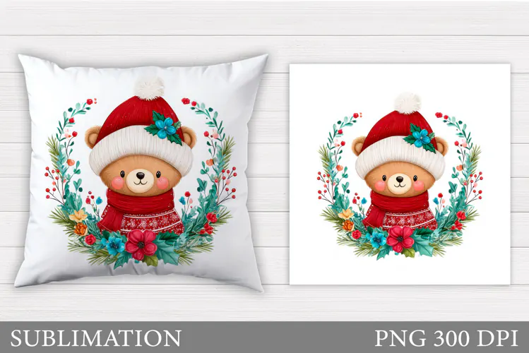 Christmas Bear Pillow Design. Christmas Pillow Sublimation