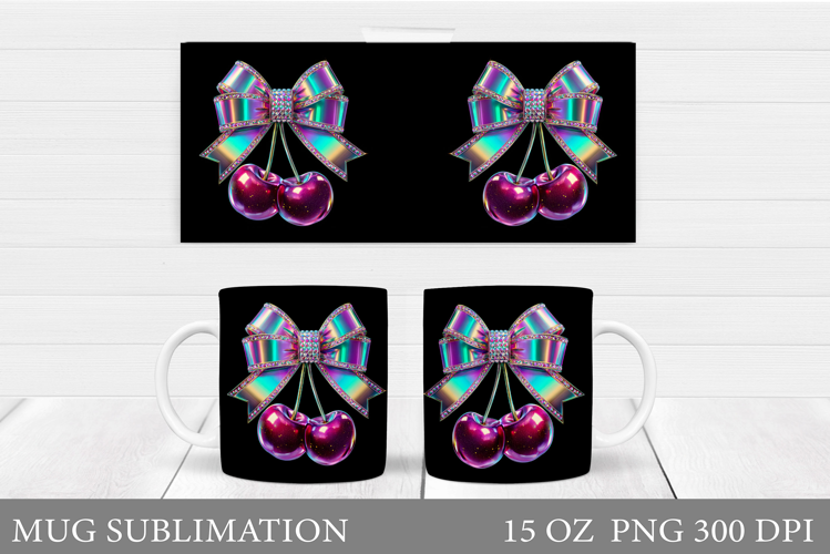 Cherry Mug Sublimation. Berries Mug Wrap Design