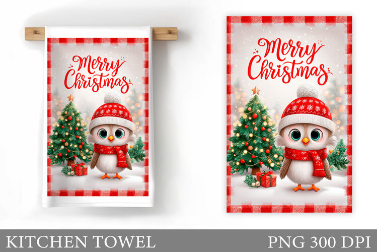 Christmas Owl Kitchen Towel. Christmas Owl Kitchen Towel example image 1