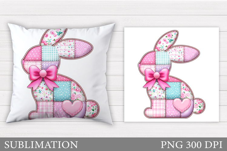 Patchwork Bunny Pillow Design. Spring Bunny Sublimation