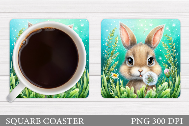 Cute Bunny Coaster Design. Bunny Flowers Coaster Sublimation