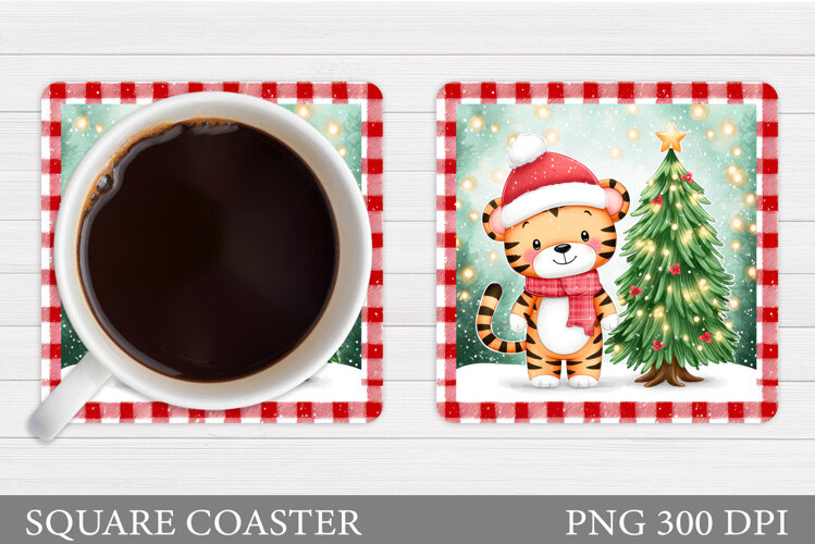 Christmas Tiger Coaster. Christmas Coaster Sublimation example image 1