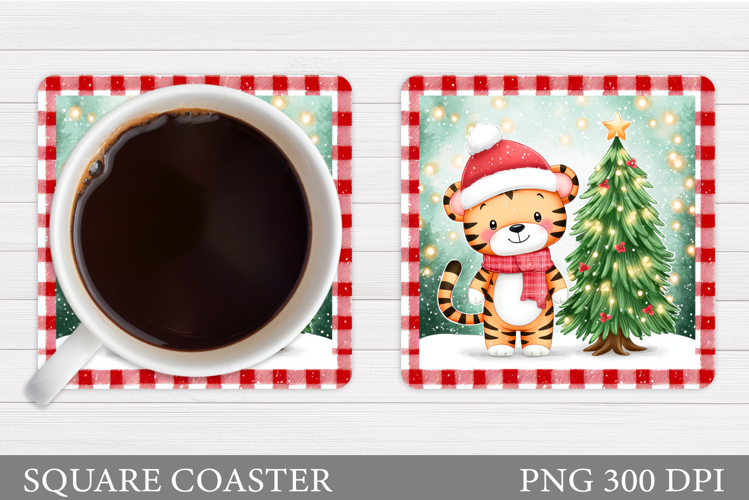 Christmas Tiger Coaster. Christmas Coaster Sublimation