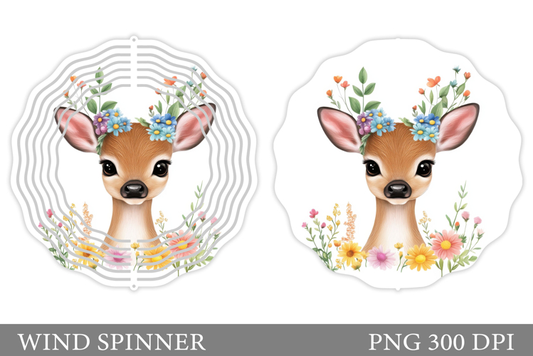 Cute Deer Wind Spinner. Deer Flowers Wind Spinner Design