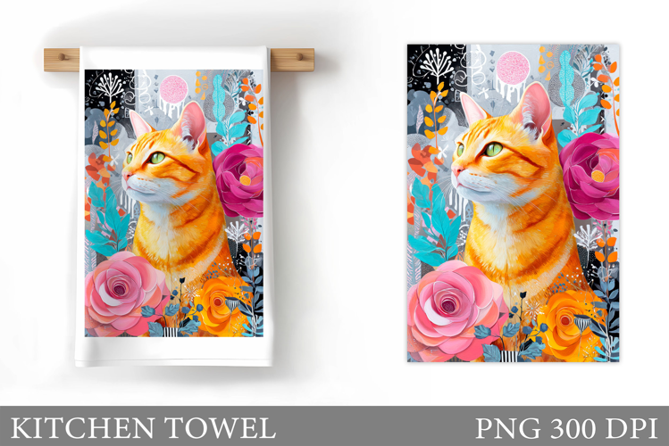 Cat Kitchen Towel Design. Cute Cat Sublimation