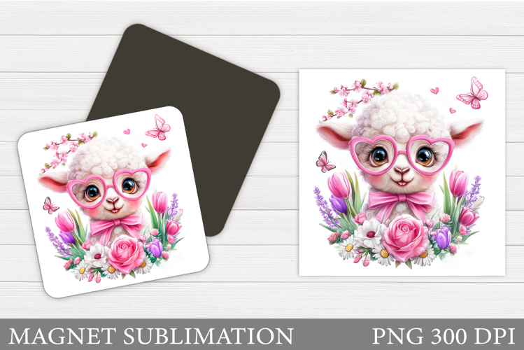 Cute Lamb Magnet Sublimation. Lamb Flowers Magnet Design