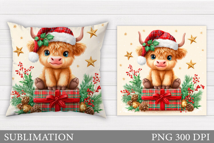 Christmas Cow Pillow Design. Christmas Pillow Sublimation example image 1