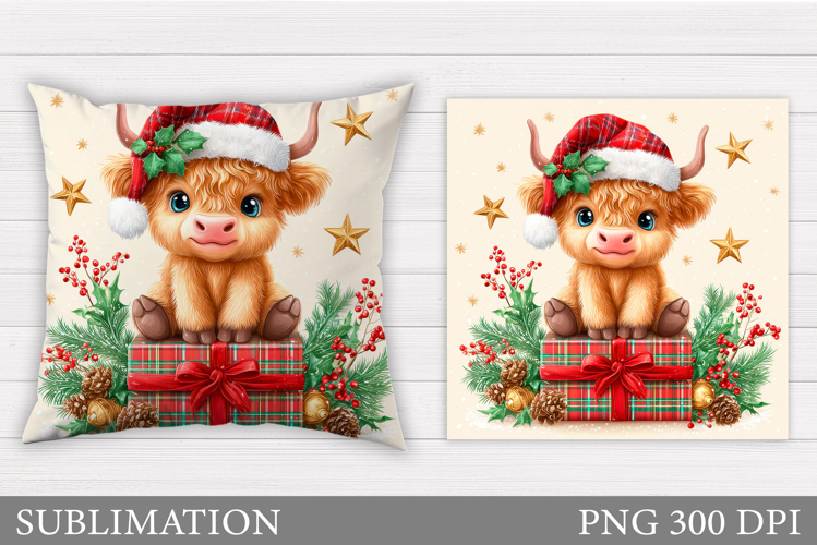 Christmas Cow Pillow Design. Christmas Pillow Sublimation