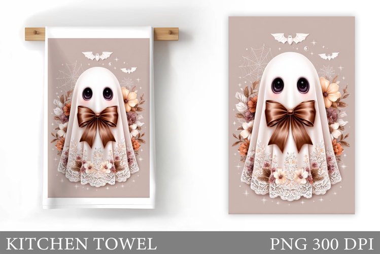 Cute Ghost Kitchen Towel. Cute Halloween Kitchen Towel example image 1