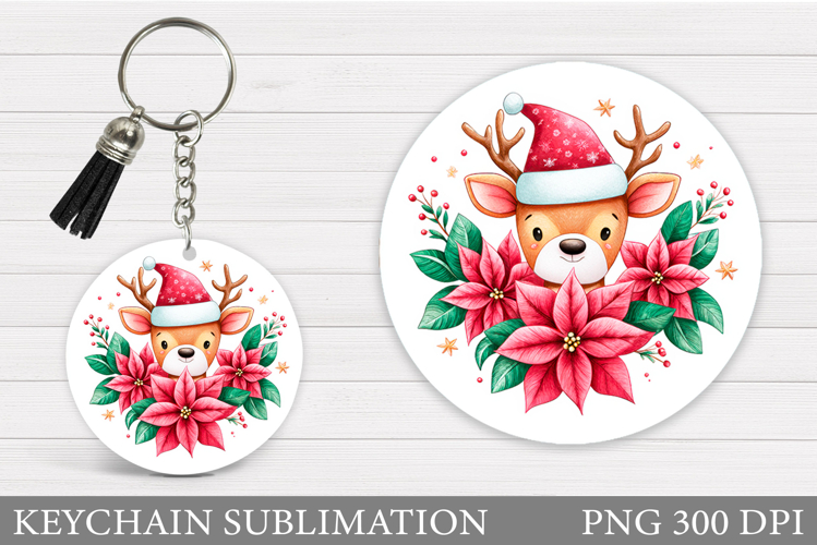 Cute Deer Keychain Design. Christmas Keychain Sublimation