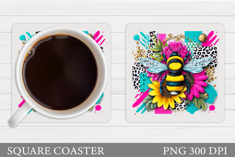 Bee Coaster Sublimation. Bee Flowers Coaster Design