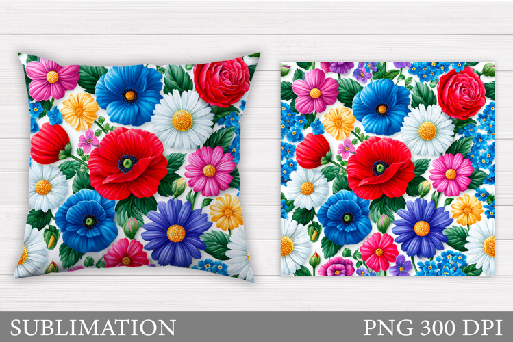 Floral Pillow Design. Flowers Sublimation example image 1