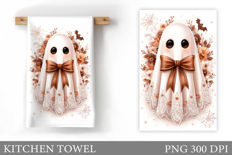 Cute Ghost Kitchen Towel. Halloween Kitchen Towel Design example image 1