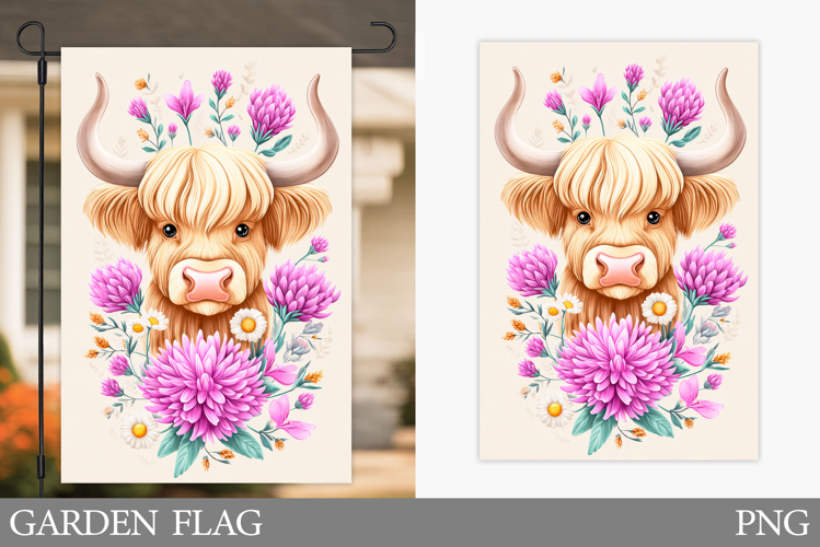 Highland Cow Garden Flag. Highland Cow Sublimation