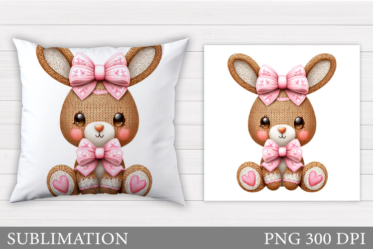 Yarn Bunny Pillow Design. Cute Bunny Sublimation