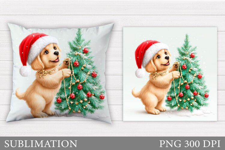 Christmas Dog Pillow Design. Christmas Pillow Sublimation example image 1
