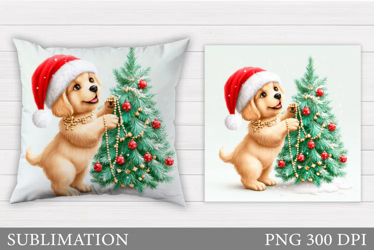 Christmas Dog Pillow Design. Christmas Pillow Sublimation