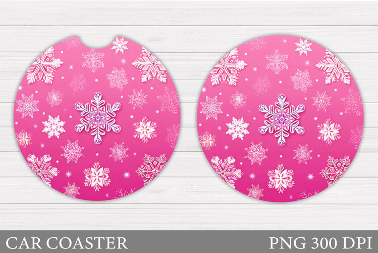 Snowflakes Car Coaster Design. Snowflakes Round Coaster example image 1