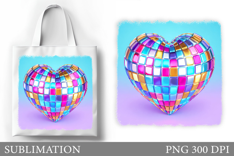Disco Heart Tote Bag Design. Valentines Sublimation