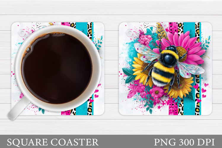 Bee Coaster Sublimation. Bee Flowers Coaster Design
