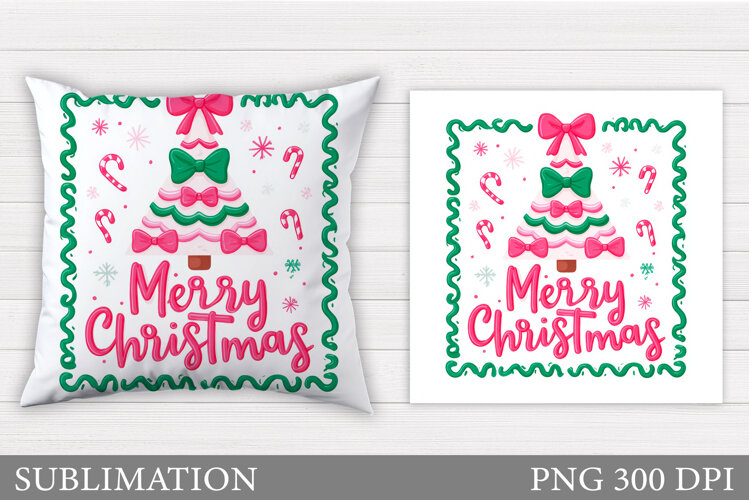 Merry Christmas Pillow Design. Christmas Pillow Sublimation example image 1
