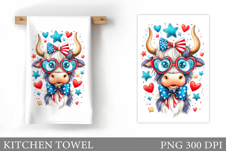 Patriotic Cow Kitchen Towel. Patriotic Kitchen Towel Design