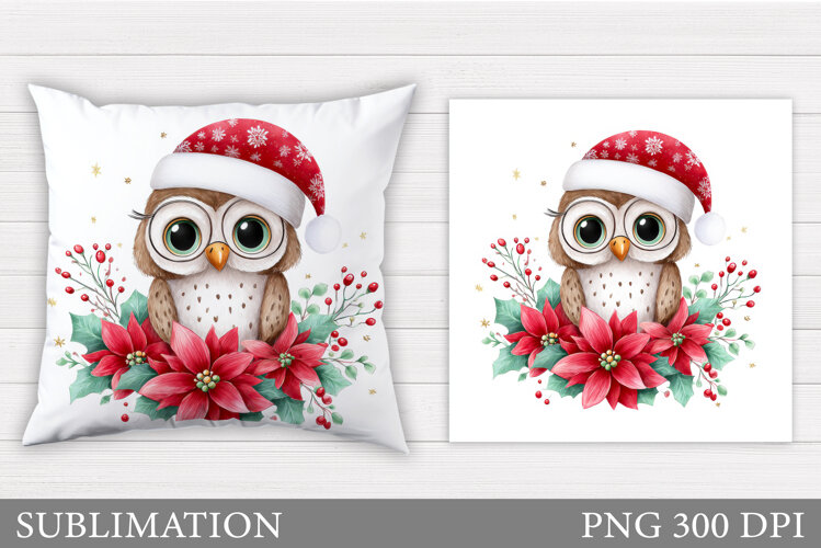 Cute Owl Pillow Design. Christmas Pillow Sublimation example image 1