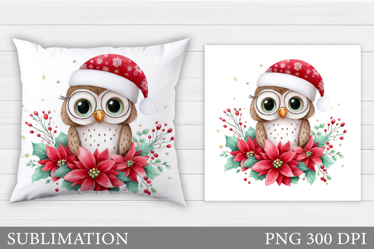 Cute Owl Pillow Design. Christmas Pillow Sublimation