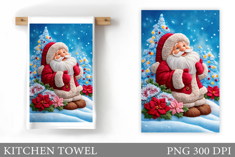 Santa Claus Kitchen Towel Design. Christmas Kitchen Towel