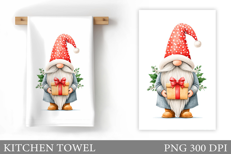 Christmas Kitchen Towel. Christmas Gnome Kitchen Towel